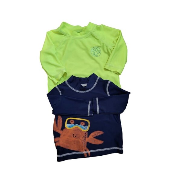 Baby Gap Carters Lot of 2 Infants Long Sleeve Rash Guards, 3 mths, Neon, Crab - Picture 1 of 7